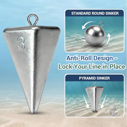Fishing Weights Pyramid Sinkers Kit Bullet Fishing Weights Sinkers for Ocean Saltwater Surf Fishing Gear Tackle 1oz 2oz 3oz 4oz - color: 3oz-6pcs