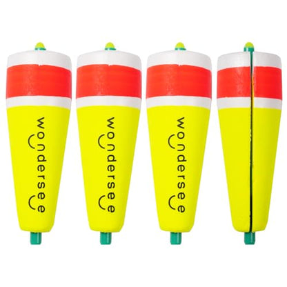 wondersee Fishing Floats Weighted Slotted Peg Popping Floats Slip Bobbers, Pack of 4 - color: Yellow, size: 3in.