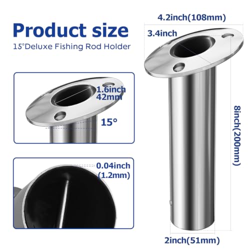 Fishing Rod Holder 2 Pack, 316 Stainless Steel 15/30/90 Degree Rod Holders for Fishing Boat, Flush Mount with Cap, Heavy Duty