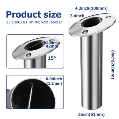 Fishing Rod Holder 2 Pack, 316 Stainless Steel 15/30/90 Degree Rod Holders for Fishing Boat, Flush Mount with Cap, Heavy Duty
