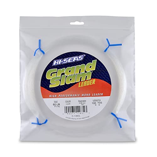 HI-SEAS Grand Slam Monofilament Fishing Leader - Superior Strong Clear Black, for Freshwater & Saltwater Big Game Bottom Fishing, Trolling - color: Clear, style: 100 Yd, 60 Lb, .031 in / 0.80 Mm