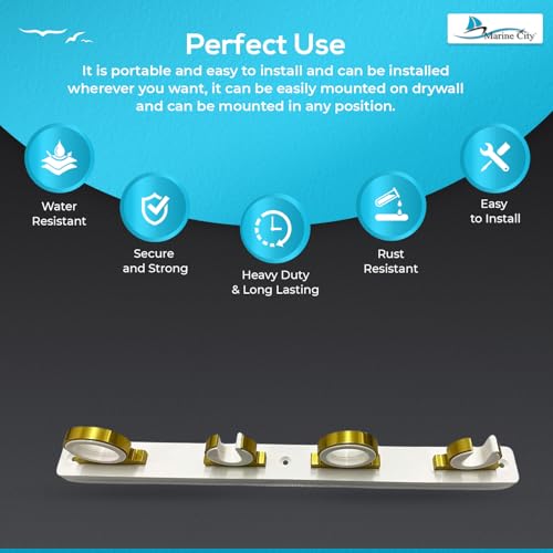 MARINE CITY 4-Rod Reel Fishing Rod Storage Hanger Rack with White Poly Board – Aluminum Gold Powder Coating, Ideal for Marines, Boats, Vans, and Cars (Pack of 1) - color: 4 Rod (Aluminum, Gold)