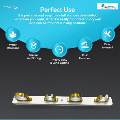 MARINE CITY 4-Rod Reel Fishing Rod Storage Hanger Rack with White Poly Board – Aluminum Gold Powder Coating, Ideal for Marines, Boats, Vans, and Cars (Pack of 1) - color: 4 Rod (Aluminum, Gold)