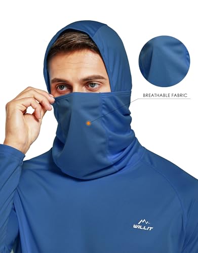 Willit Men's UPF 50+ Sun Protection Hoodie with Built-in Mesh Mask, Long Sleeve Cooling Fishing Shirt - color: Ocean Blue, size: Small
