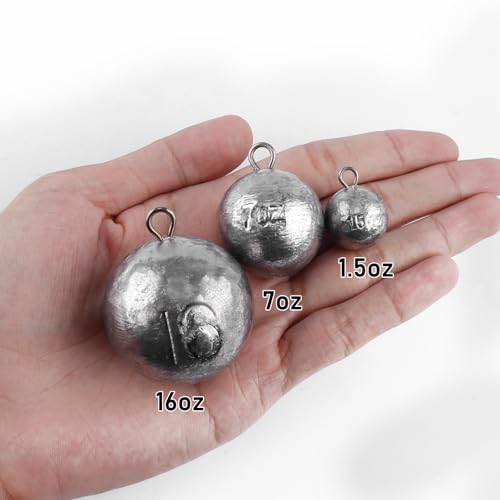 Dr.Fish Cannonball Sinkers Saltwater Lead Fishing Weights Round Ball Sinkers Trolling Downrigger Weights Bottom - size: 12oz-3 Pack