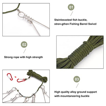 SUPERFINDINGS 2Sets 2 Style Stainless Steel Fishing Stringer Clip Set Including Hooks Wire Clasps Foam Buoyancy Rods Plastic Handlea and Storage Bag