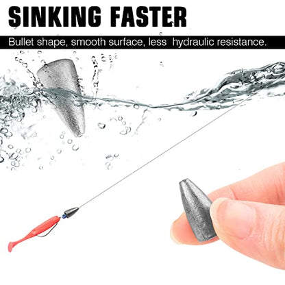 AMYSPORTS Bullet Drop Weights Sinkers Kit Saltwater Removable Fishing Sinkers Tackle Lead Bass Fishing Sinkers Shot Casting Freshwater - size: Size5 (3/8oz.) 50 pcs