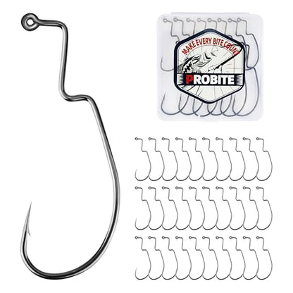 30PCS Drop Shot Offset Worm Hooks - High Carbon Steel Crank Hooks for Bass Fishing, Fits Palomar Knot & All Soft Plastics, Multi-Rig Weedless Fishing Hooks - size: 2/0#