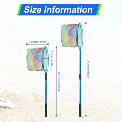 Kids Fishing Net, 3 Pack Telescopic Landing Net with Aluminum Pole Handle, Beach Nets Toys for Kids, Butterfly Net Bug Net, Fish Net Crab Nets Fishing Gear for Kids Youth, Outdoor Playing