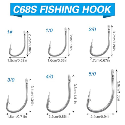 Saltwater Fishing Hooks,50PCS Stainless Steel Live Bait Forged Short Shank Hooks O'shaughnessy in-line Circle Hooks Jig Catfish Hook Size 1# - 5/0 - size: 1/0 - 50 Pack