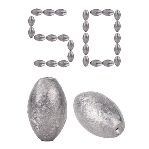 Egg Sinkers Lead Fishing Weights FS/QZ-08 | Oval Fishing Sinkers & Weights,for Texas Rig,Carolina Rig,Catfish Casting,Saltwater Freshwater - size: 0.11oz,50pcs