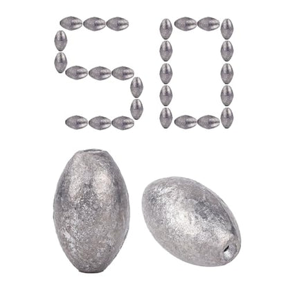 Egg Sinkers Lead Fishing Weights FS/QZ-08 | Oval Fishing Sinkers & Weights,for Texas Rig,Carolina Rig,Catfish Casting,Saltwater Freshwater - size: 0.11oz,50pcs
