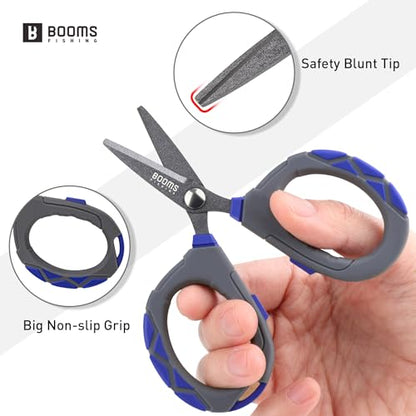 Booms Fishing Braided Line Scissors: Micro-Serrated Stainless Steel Blades Line Cutter - XW01 4.1" Fishing Serrated Shears with Coiled Lanyard - style: Scissors + Coiled Lanyard
