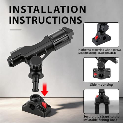 Fishing Rod Holder for Kayak and Boat, 360 Degree Adjustable with Protective Strap, for Inflatable Boats Canoes Kayaks Using Adjustable Straps or Pre-drilled Holes, Fishing Accessories
