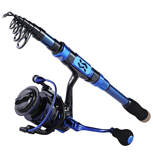 Sougayilang Fishing Rod Reel Combinations, 24 Ton Carbon Fiber, Portable Telescopic Fishing Rod Spinning Reels for Travel Saltwater Freshwater Fishing Gifts for People - color: blue, size: 2.1m/6.9ft-2000