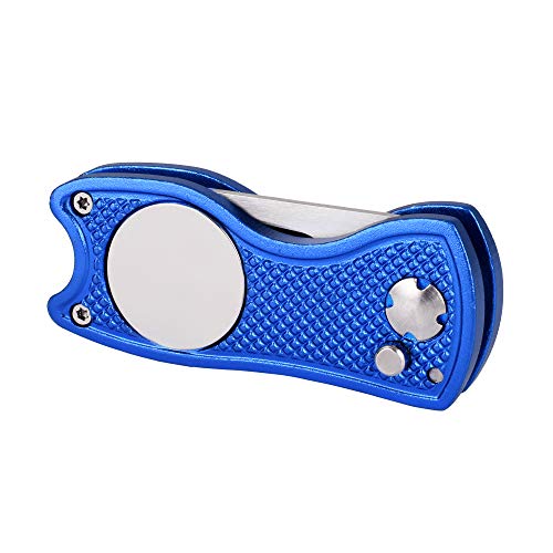 Mile High Life Microfiber Waffle Pattern Golf Towel | Club Groove Cleaner Brush | Foldable Divot Tool with Magnetic Ball Marker (Blue Towel/Brush/Fish Divot) - color: Blue Towel/Brush/Fish Divot