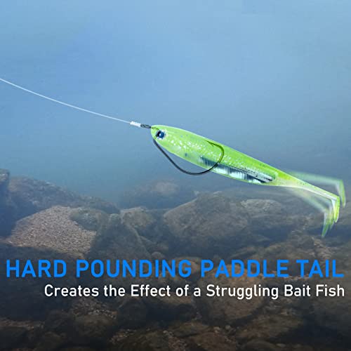 Dr.Fish Paddle Tail Swimbaits, Soft Fishing Lures for Bass Fishing 2.75-4.75 Inches, Freshwater & Saltwater Soft Plastic Baits Swim Shad Bait Minnow Lures Drop Shot - color: Chartreuse, size: 4.75"-5 Pack