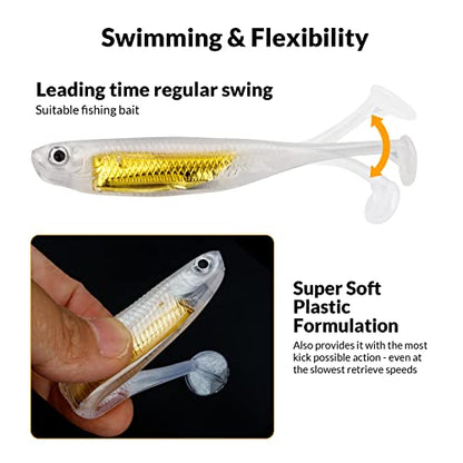 QualyQualy Soft Plastic Swimbait Paddle Tail Shad Lure Soft Bass Shad Bait Minnow Paddle Tail Swim Bait for Bass Trout Walleye Crappie - 2.75in, 3.14in, 3.94in, 5in - color: 11#, size: 3.94in - 5Pcs