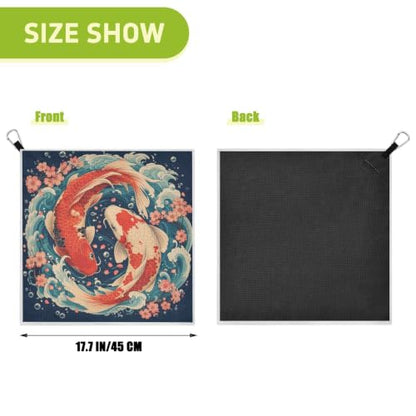 Fish Flowers Magnetic Golf Towel for Golf Bags Microfiber with Clip | Golf Essentials for Women Men Attaches to Carts and Clubs 17.7"x17.7"
