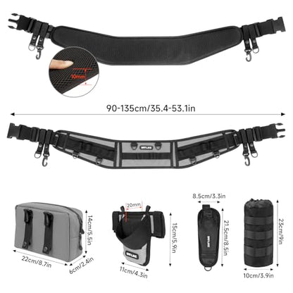 SANLIKE Adjustable Wading Fishing Belt Multi-Pocket Waist Rod Holder Tackle | 35–53in adjustable waist strap, soft mesh padding cuts fatigue, saltproof thick webbing, multi hooks for tackle mounting - color: Gray T2