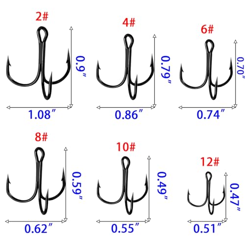 Persei 100pcs Fishing Hook Treble Hooks High Carbon Treble Hooks Super Sharp Solid Size 2 4 6 8 10 12 Triple Barbed Steel Fish Hook - color: Black, size: 2#-100pcs