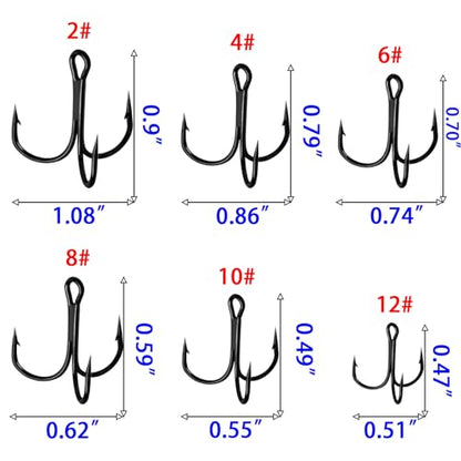 Persei 100pcs Fishing Hook Treble Hooks High Carbon Treble Hooks Super Sharp Solid Size 2 4 6 8 10 12 Triple Barbed Steel Fish Hook - color: Black, size: 6#-100pcs