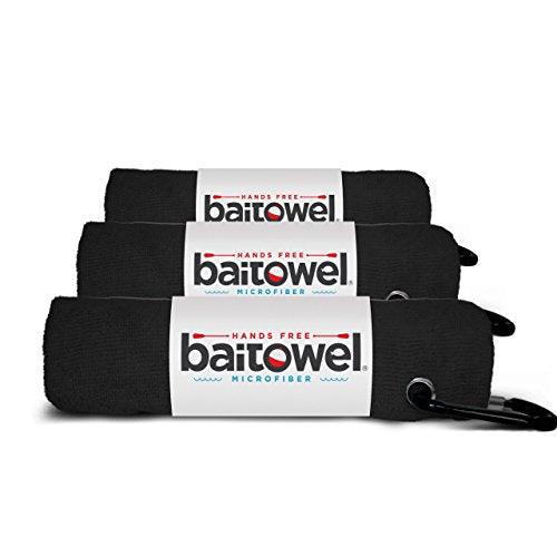 Bait Towel 3 Pack Fishing Towels with Clip, Plush Microfiber nap Fabric, 16x16, The Original Bait Towel Value 3 Pack - color: Midnight Black
