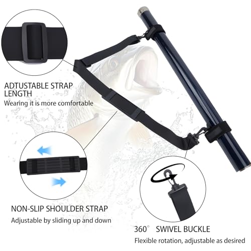 Fishing Rod Straps Holder Belt, Adjustable Sling Shoulder Fishing Poles Strap Holder, Carrier Strap Sling Shoulder Belt for Fly-Fishing, Casting Rod & Spinning Rod, Black