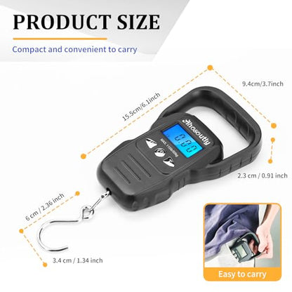 Fish Scale,110lb/50kg Large Handle,Large Backlit LCD Display,Digital Fish Scale with Built-in Measuring Tape, Fishing Gifts for Men,Black…