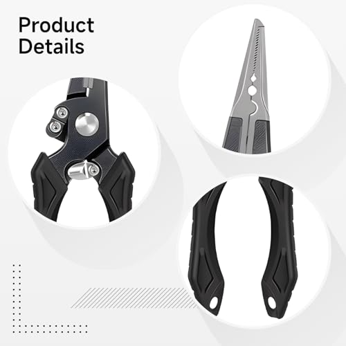 Fishing Pliers with Tungsten Carbide Cutters, Aluminum Body, Stainless Steel Hook Remover, Serrated Jaws, TPR Ergonomic Handle, Includes Protective Sheath and Coiled Lanyard