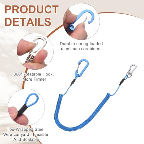 PATIKIL Fishing Lanyard, (78.74" Length, Blue) (3Pcs), Retractable Coiled Tether Anti-Lost Rope Coiled with Carabiners and 360° Safety Buckle, Suit for - Fishing/Hunting/Hiking/Boating - color: Blue, size: 78.74"