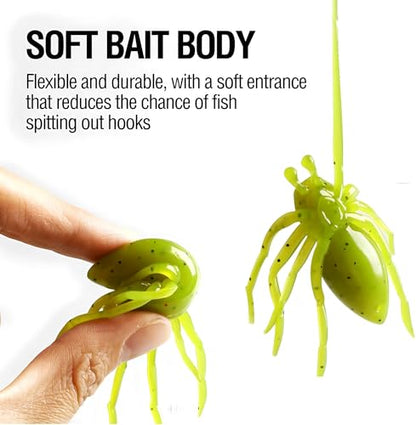 Topwater Spider Fishing Lure Bait - Soft Spider Lures for Bass Trout Pike,TPE Flexible Body for Lifelike Action, Perfect for Freshwater Saltwater Fishing