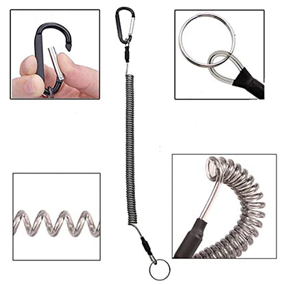 Fishing Lanyard Heavy Duty Retractable Coiled Tether with Carabiner for Pliers, Boating, Tools - color: 7pcs+Black