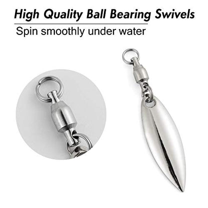 Alwonder 10 Pack Spinner Blades with Ball Bearing Swivels Tail Spinner Spinnerbait Lure Making Supplies Bass Lures Soft Lures - color: #3.5 Willow Blades, Silver, 10pcs