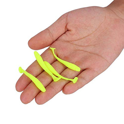 Tbest 50 Pcs 5cm Soft Fishing Lures, Plastic Fishing Bait T-Tail Grub Worm Baits Fish Tackle Accessory 9 Colors - color: Yellow