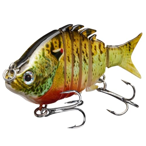 Bassdash SwimPanfish 0.34oz Hard Swimbaits Multi Jointed Topwater Trout Bass Fishing Crank Lure for Freshwater and Saltwater - color: Redbreast Pumpkinseed