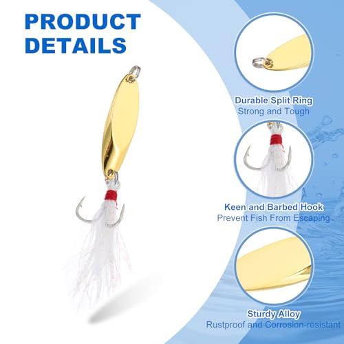 PATIKIL Fishing Spoons, Fishing Lures Casting Spoon Treble Hooks Jigs Hard Metal Spinner Baits - color: Gold Tone, size: 1/5 oz