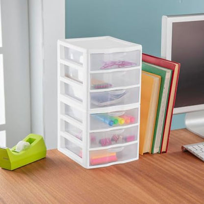 Sterilite Clearview Plastic Multipurpose Small 3 Drawer Desktop Storage Organization Unit for Home, Classrooms, or Office Spaces, White, 6 Pack - size: 6 Pack