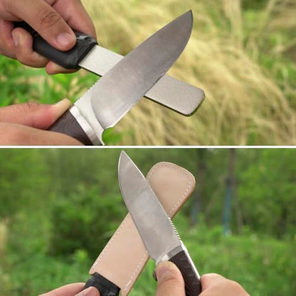 SHARPAL 127N Dual-Grit Diamond Sharpening Stone File | Garden Tool Knife Sharpener Coarse 325 / Extra Fine 1200 Grit, For Lawn Mower Blade, Axe, Hatchet, Hedge Shears - style: Sturdy Handle with Leather Strop