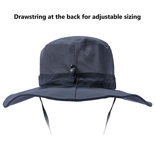 BASSDASH UPF 50+ Sun Fishing Hat Water Resistant with Detachable Neck Flap - color: Dark Grey
