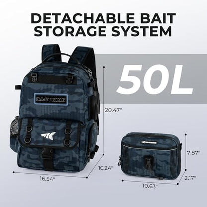 KastKing BaitSpace Fishing Tackle Backpack with Removable Bait Binder,2 Rod Holders Storage Fishing Gear and Equipment - color: G: Blue Camo, size: Without tackle box