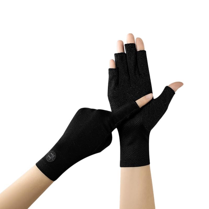 Women Fingless UV Protection Sunblock Gloves,Non-Slip Driving-Gloves Cyling - color: Black