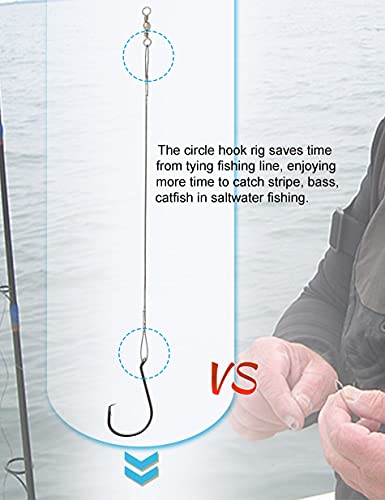 Circle Hooks Rigs Saltwater Steel Leader Wire, 25pcs Heavy Duty Circle Hook with Leader Wire Bass Catfish Fishing Lure Rig - size: 2/0