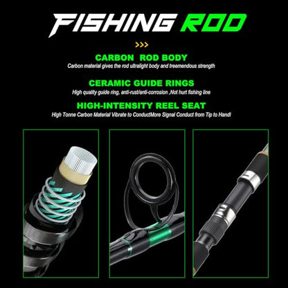 Sougayilang 3 Piece Surf Fishing Rod Combo Medium/Heavy Travel Spinning Rod with 4000/5000 Size Reel Baitfeeder Combo(9'/10'/11'12') - color: green, size: 9ft-Spinning-3Pc-M