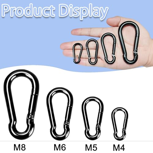 Carabiner Clips Black Twours Spring Snap Hooks Small Carabiners Heavy Duty Galvanized Steel Quick Links for Rust-Resistant Keychain Clips Outdoor Hiking Camping Hammock Fishing 1.56" 1.97" 2.36" 3.15" - size: 3.15inch(M8)--8pcs