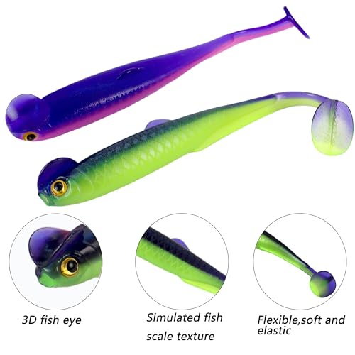Fishing Soft Plastic Lures, Paddle Tail Swim Baits for Bass Fishing,Paddle Tail Swimbaits for for Bass Trout Walleye Lures, 30/50pcs Soft Plastic Baits with Box - color: E:2.36in/0.05oz-50pcs