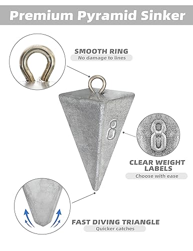 BLUEWING Pyramid Sinkers Lead Fishing Weights 1oz,2oz,3oz,5oz,8oz,10oz,12oz,16oz,32oz for Saltwater - style: #08 5oz, 10 Pack