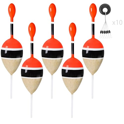 YOTO Slip Bobbers for Fishing,Balsa Wood Slide Fishing Floats Kit with Bobbers Stops,Slip Cork for Crappie Panfish Bass Trout - color: Wood-5pcs(60pcs stop), size: 15g(1/2oz)