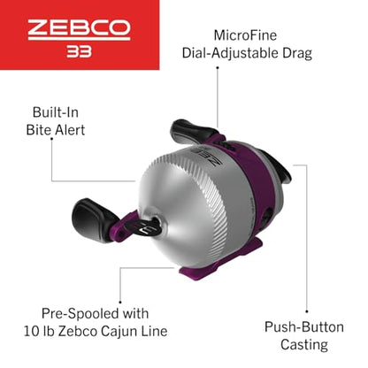 Zebco 33 Spincast Reel and Fishing Rod Combo, 6-Foot 2-Piece Fiberglass Rod with EVA Handle, Quickset Anti-Reverse Fishing Reel with Bite Alert - style: 6 Foot - Spincast - Pink