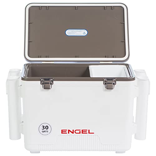 Engel UC30 Leak-Proof, Air Tight, Fishing Drybox Cooler with Built-in Fishing Rod Holders, Also Makes The Perfect Hard Shell Lunchbox for Men and Women - color: White